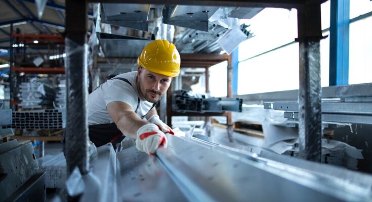 factory worker working warehouse handling metal material production 342744 213