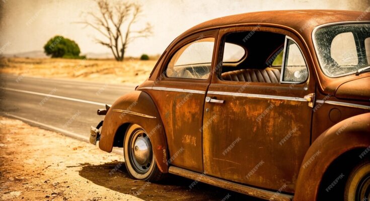 rusty old car is parked side road 1288234 1422